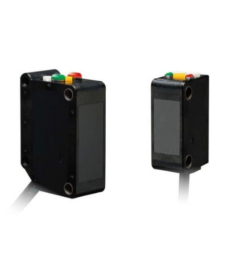 A through-beam photoelectric sensor with separate emitter and receiver